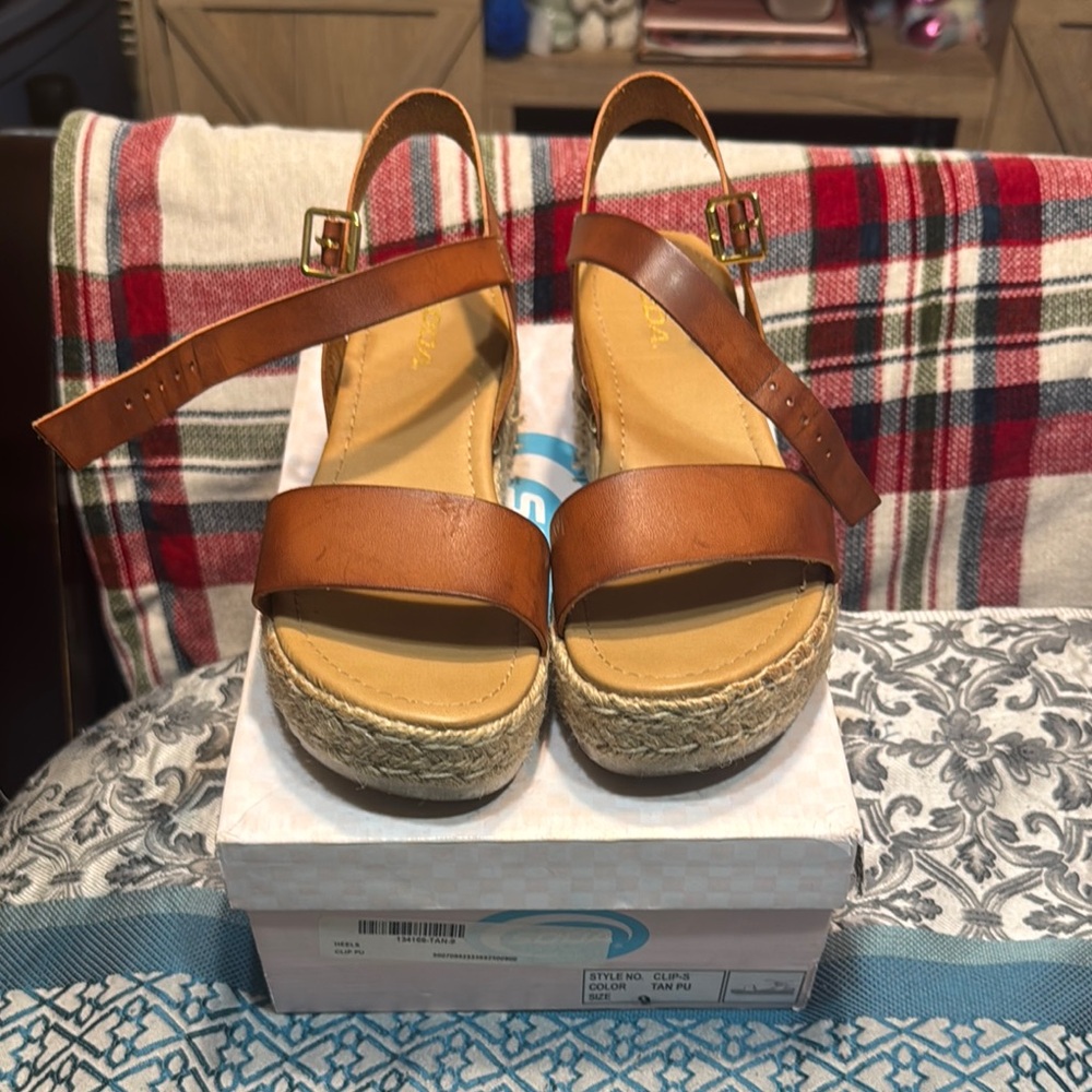 Soda Brown Espadrille Shoes with Platform Sole